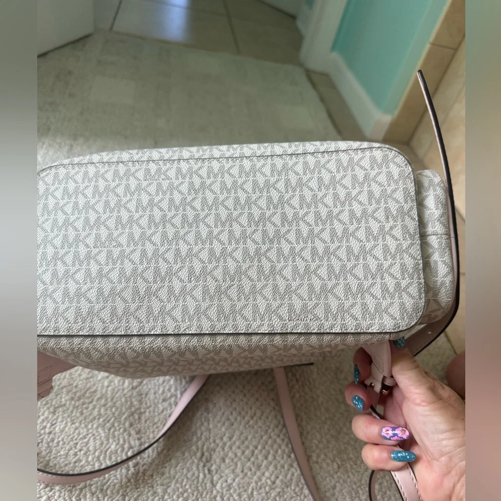 MICHAEL Michael Kors Pink and Cream Backpack with Signature MK Pattern - Picture 6 of 8